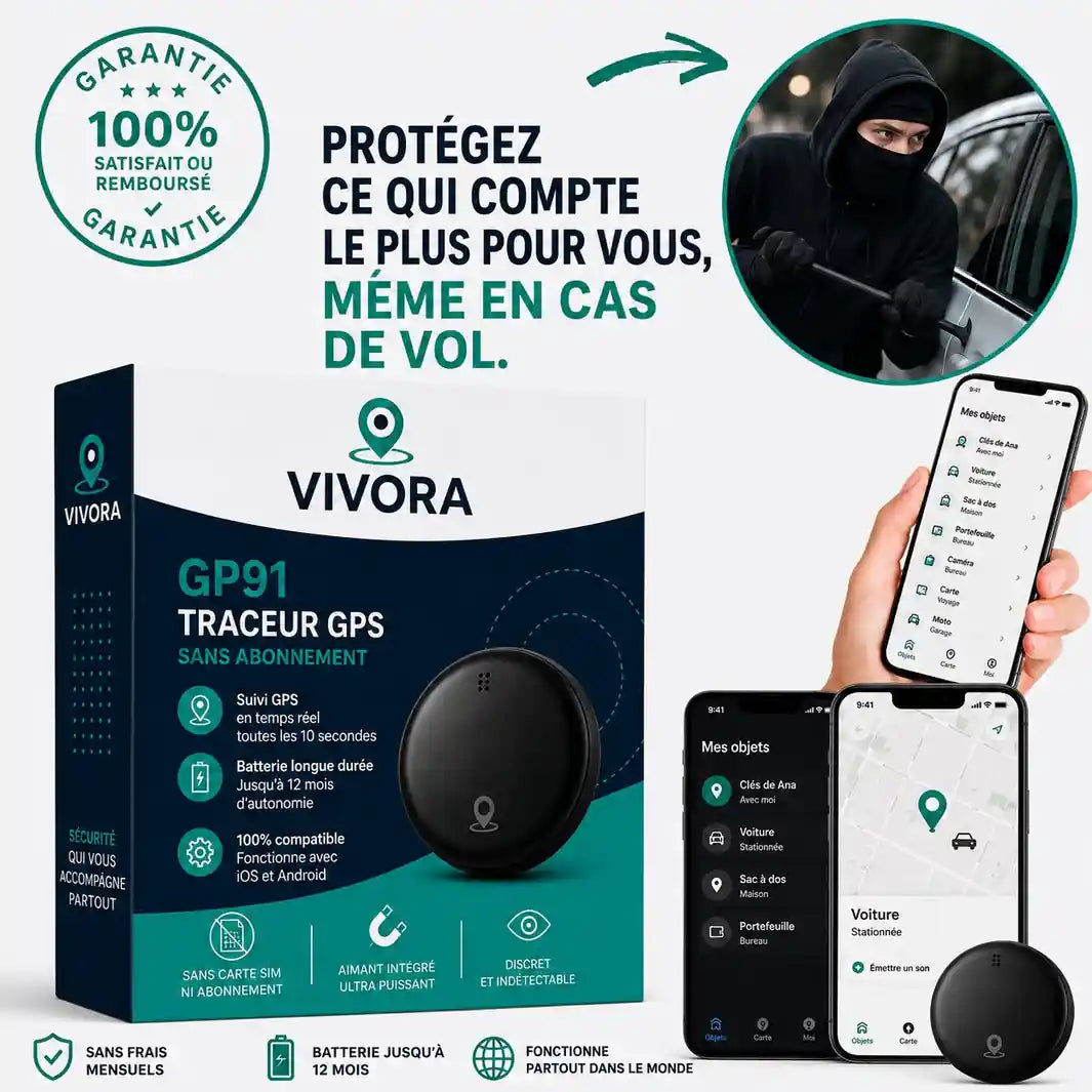 GP91 - Traceur GPS précis sans abonnement (Android/Apple)